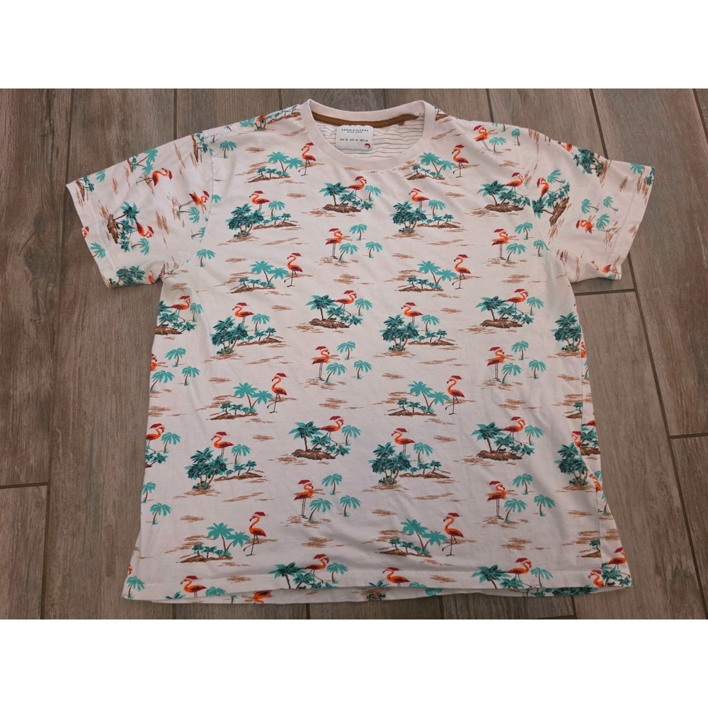 Denim & Flower Ricky Singh Mens XL Christmas Flamingo Tropical T-Shirt White
